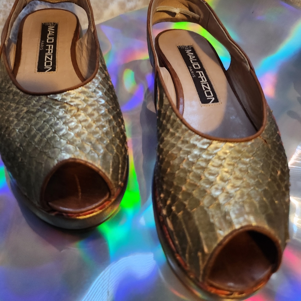 Designer Vintage MAUD FRIZON - Leather & Snake Skin Platform Sandals Size 6